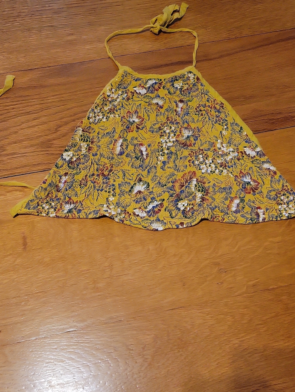 Urban Outfitters Mustard Yellow Textured Halter Top with Floral Trim